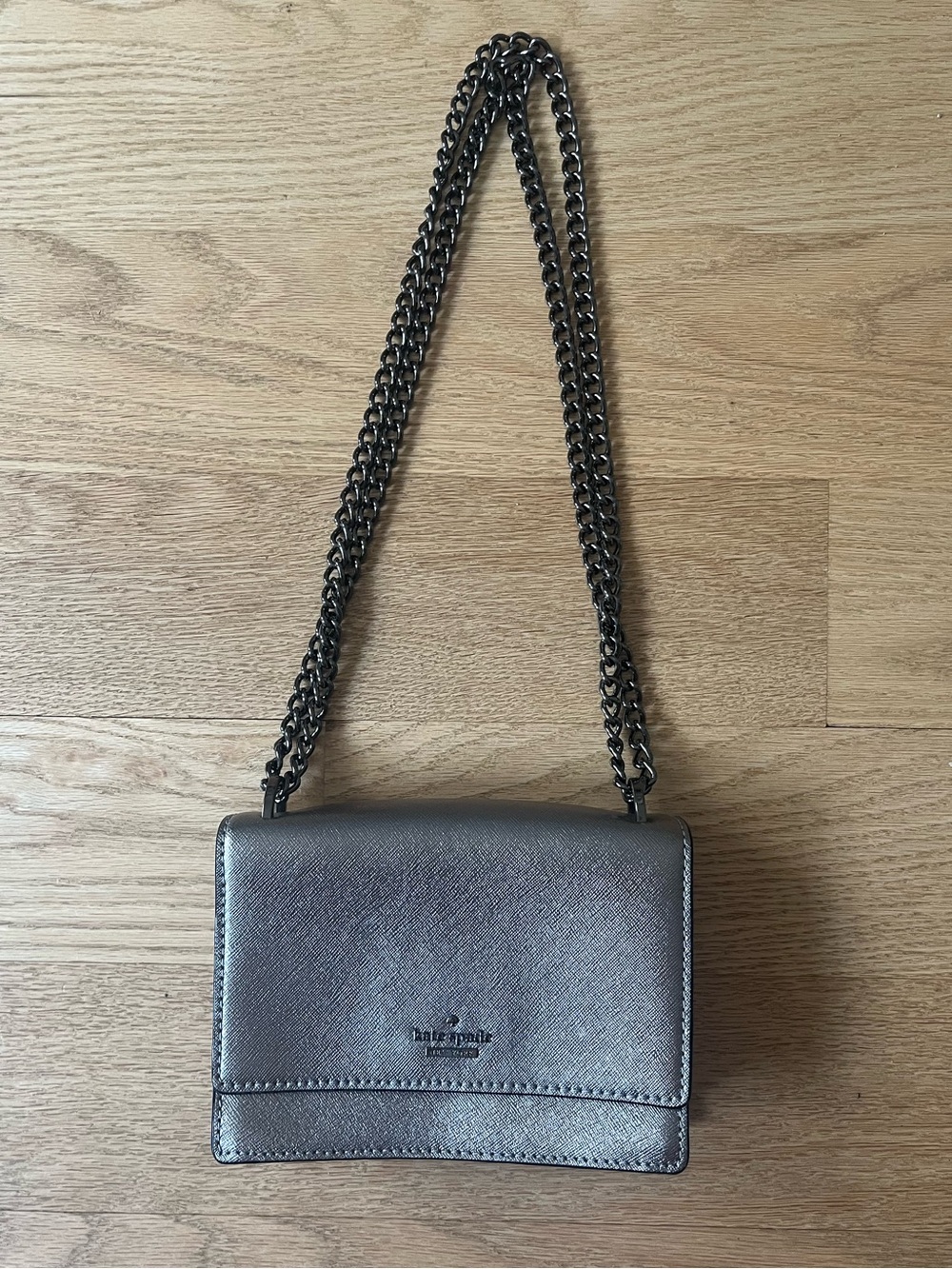 kate spade Metallic Pewter Crossbody with Chain Strap.